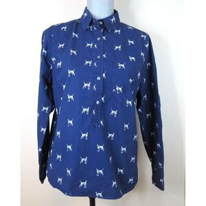 J. Crew Women's Size 2 Blue Classic Dalmation Dog‎ Patterned Button/Pullover Top